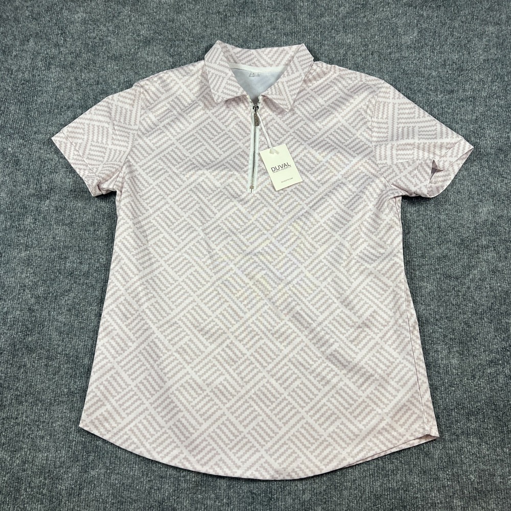 Duval Polo Shirt Men Large White Basketweave Rounded Hem Golf Tennis Quarter Zip